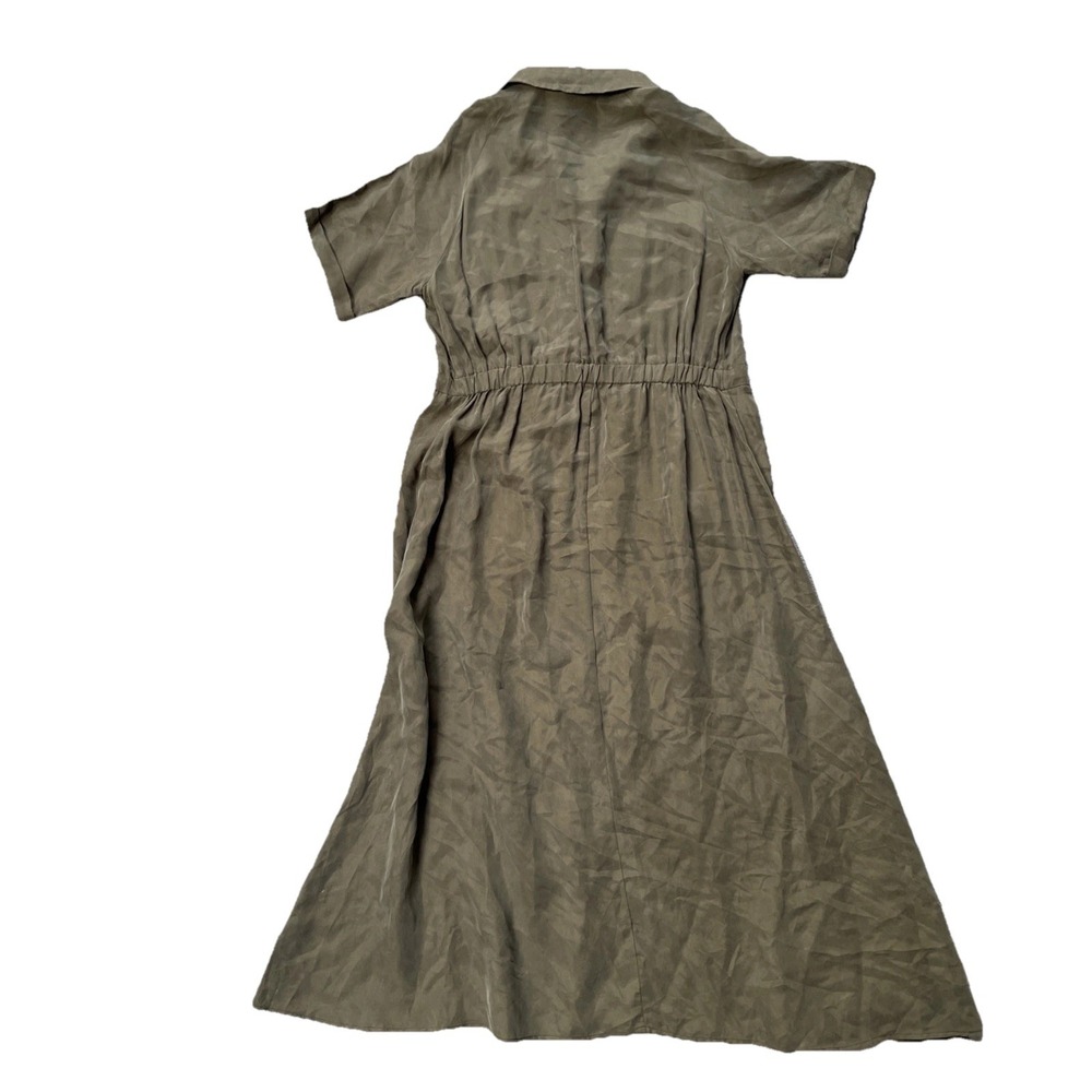 Miou Muse Women's Olive Green Cargo Maxi Dress Zip Front Collard Size Medium - Picture 9 of 13